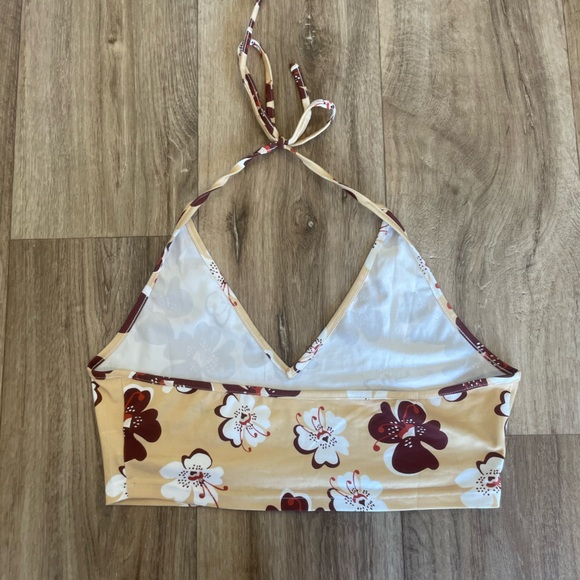 Summer yellow and brown halter neck crop top - Picture 2 of 2